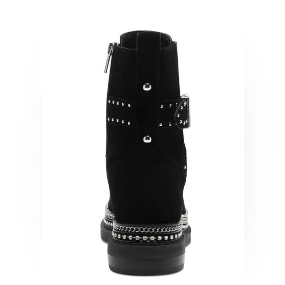 🔥Vince Camuto Blinda Black Suede Moto Chic Chain Rim PLatform Lug Bootie Sz 5M - Picture 5 of 7